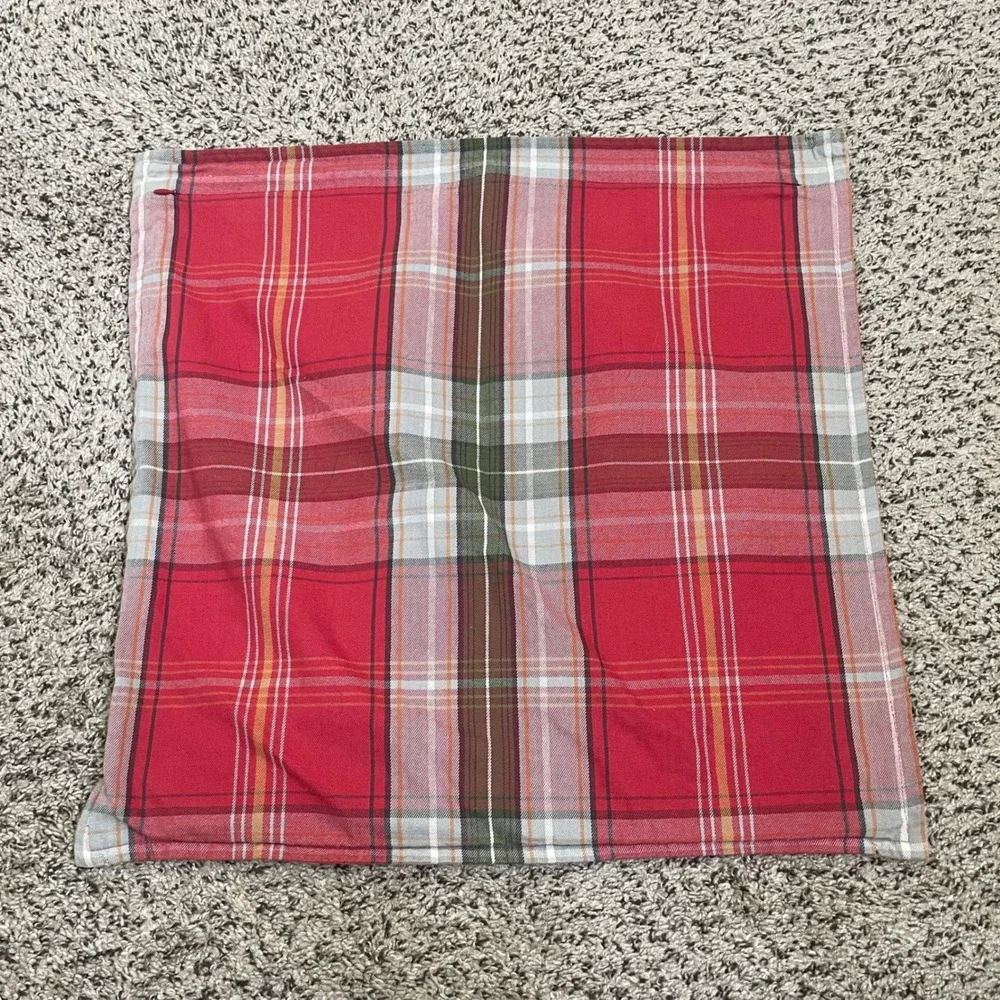 Pottery Barn‎ Plaid Pillow Cover Red 22x22 Cotton Tartan Holiday Farmhouse